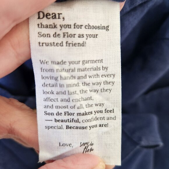 Son De Flor 100% Linen Jumpsuit Navy Blue Sustainable Comfy Casual Cute Boho - Picture 11 of 15